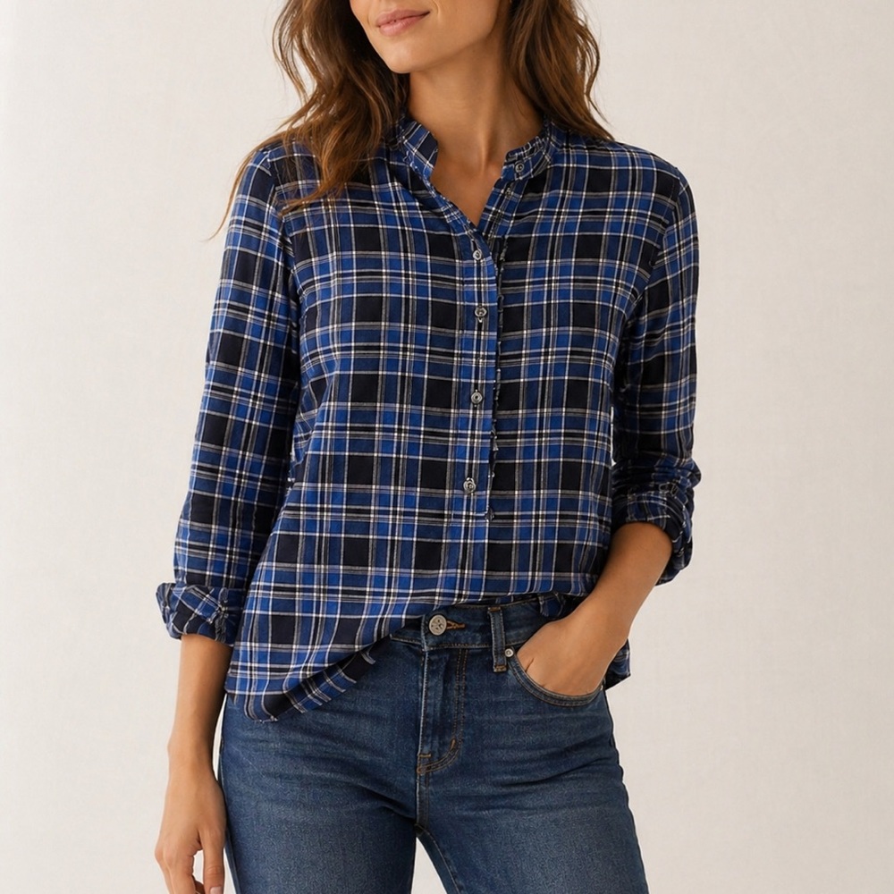 J. Crew Blue and White Plaid Button-Up Shirt